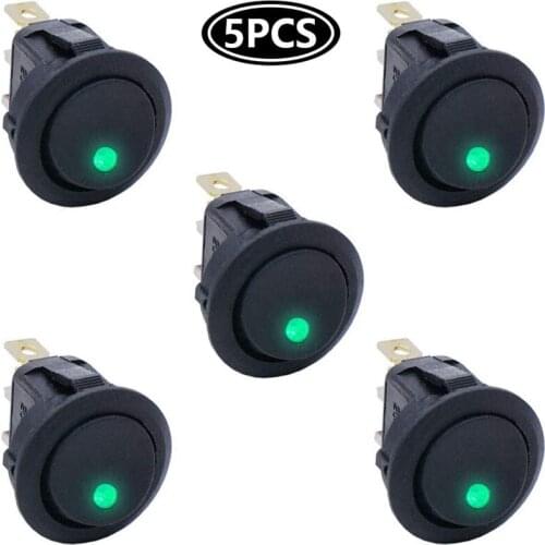 5Pcs 3 Pin 12V 20A Amps Car Truck Rocker Round Toggle LED Switch On-Off Control Green