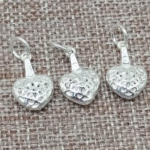 925 Sterling Silver Shiny Love Heart Charms 2-Sided for Necklace Bracelet Earring