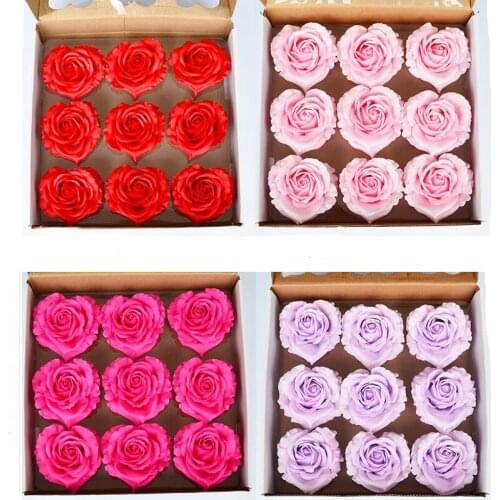 9Pcs Artificial Flowers Heart Shape Soap Flowers Head Eternal Flowers Wedding Valentine Mothers Day DIY Bouquet Material