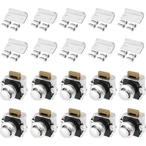 ABSF 10 Pcs Push Button Keyless Lock Latch Cupboard Caravan Lock for RV Drawer Cabinet Doors Thickness 15-27mm