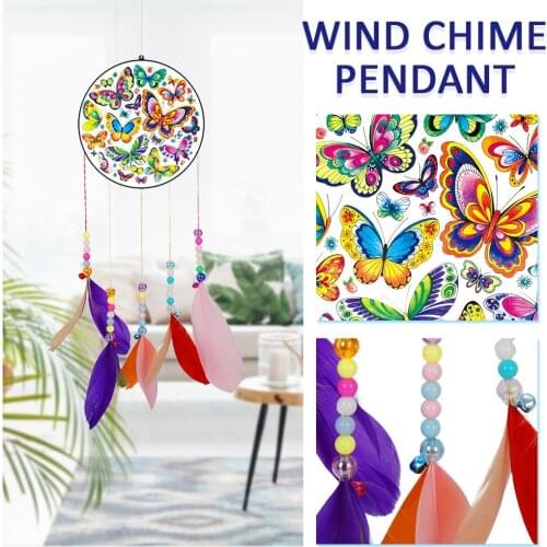 5D DIY Diamond Painting Acrylic Wind Chime Pendant Art Mosaic Kit Rhinestone Picture Hanging Wall Ornaments Home Decor