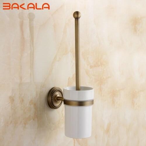 Freeshipping Antique Brass Toilet Brush Holder European Style Carving Toilet Brush Cup Holder GZ9008