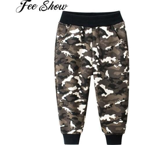 Kids Boys Cotton Spring Autumn Camouflage Print Pants Elastic Waistband Slant Pockets Pants Trousers for Daily Wear Sport Wear