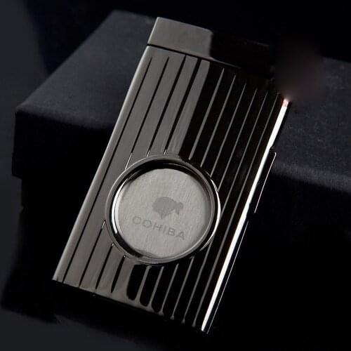 COHIBA One Blade Stainless Steel Black Cigarette Cigar Cutter Pocket Gadget Zigarre Smoking Accessories Guillotine +Pouch 395H