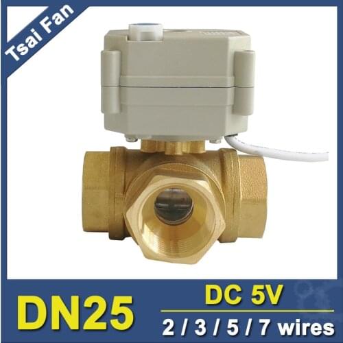 TF25-BH3-B Brass 1'' DN25 3 Way T/L Type Horizontal Actuated Ball Valve With Manual DC5V 2/3/5/7 Wires For Flow Control