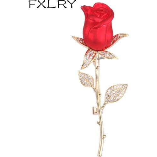 FXLRY Elegant Inlaid Zircon Vintage Red /Blue Rose Brooch Suit Corsage Brooch Sweater Cardigan Accessories