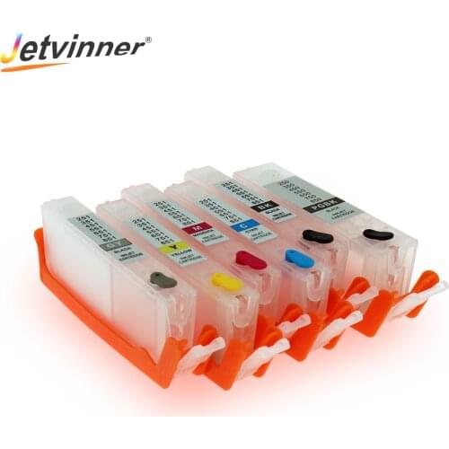 Jetvinner 6-color PGI 250 CLI 251 Refillable Ink Cartridge With Auto Reset Chips for Canon PIXMA MG6320, MG7520 Printers