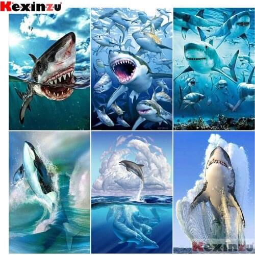KEXINZU Diamond Embroidery Dolphin Mosaic Full Square Rhinestone Diamond Painting Animal Cross Stitch Handicraft Home