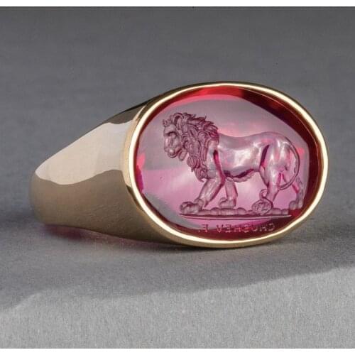 Lion Shape Red Gem Round Shape Ring Alloy Party Lion Ring Hip Hop Domineering Men And Womens Ring Personalized Jewelry Gifts