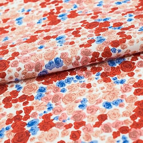 Red And Blue Flower Reactive Printing And Dyeing Printed Cotton Fabric For Dress Tissus Au MÈTre Telas Por Metro Tissu Vestidos