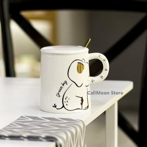 Water Cup 401-500ml Creactive African Animal Ceramic Mug Elephant Giraffe Cartoon Personality White Cup Coffee Cup Milk Cup Mugs