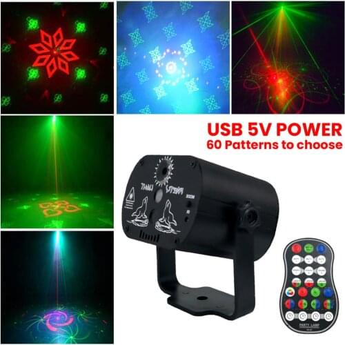 Mini 60 Modes RGB Disco Light Effect USB LED Stage Projector Red Blue Green Lamp Wedding Party DJ Lamp With Remote Control