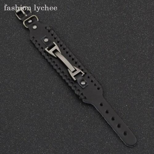 Fashion lychee Punk Handmade Artificial Leather Adjustable Bracelet For Men Women Bangle Jewelry Accessories