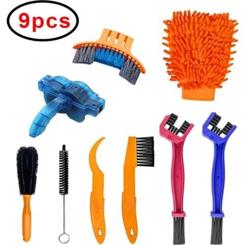 9pcs Bike Bicycle Clean Brush Kit/Cleaning Tools for Bike Chain/Crank/Tire/Sprocket Cycling Corner Stain Dirt Clean Fit All Bike