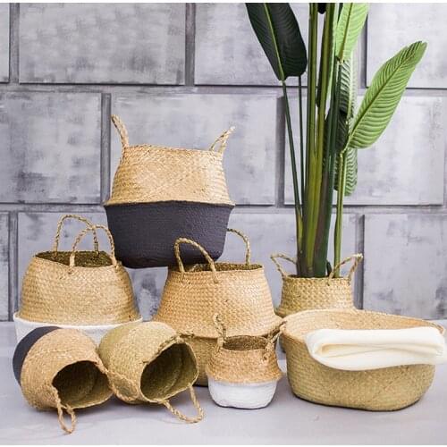 New Wicker Basket Nordic Style Storage Baskets Handmade Bamboo Seagrass Garden Flower Pot Laundry Basket Container Toy Holders