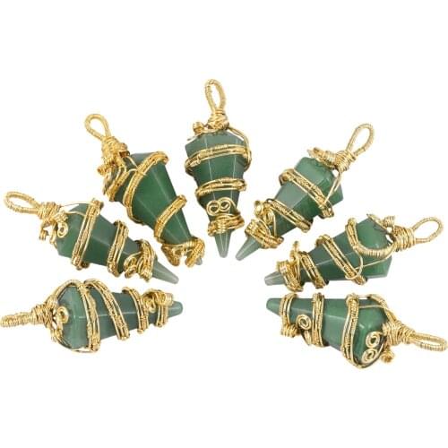 Handmade Wire Wrapped Conical Pendant Necklace for Women Men, Reiki Healing Faceted Hexagonal Crystal Point Pendant for Unisex