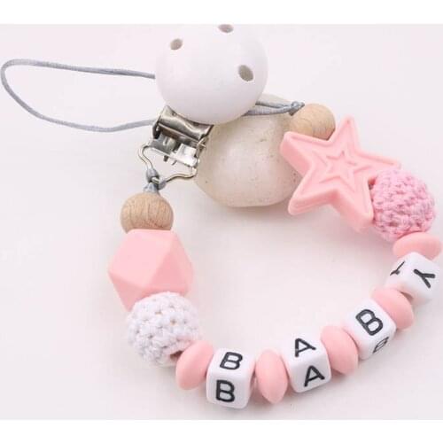 Personalized Name Baby Anti-drop Chain DIY Handmade Silicone Pacifier Chains Five Star Baby Teether Teething Chain