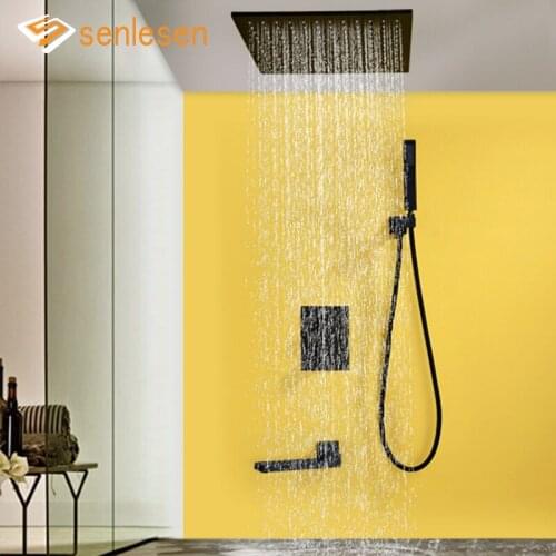 Senlesen Matte Black Bathroom Shower Faucet Set 304 Ultra thin Rainfall Shower Head System Bathtub Shower Mixer Faucet Tap