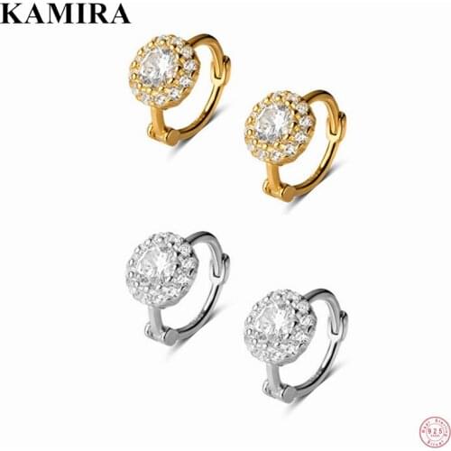 KAMIRA 925 Sterling Silver Bohemian Crystal CZ White Zircon Round Stud Earrings for Women Luxury Wedding Royal Hoop Jewelry 2021