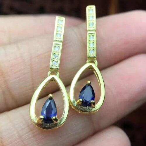 Blue sapphire earring Natural real sapphire 925 sterling silver Free shipping 3*5mm 2pcs gemstnoe