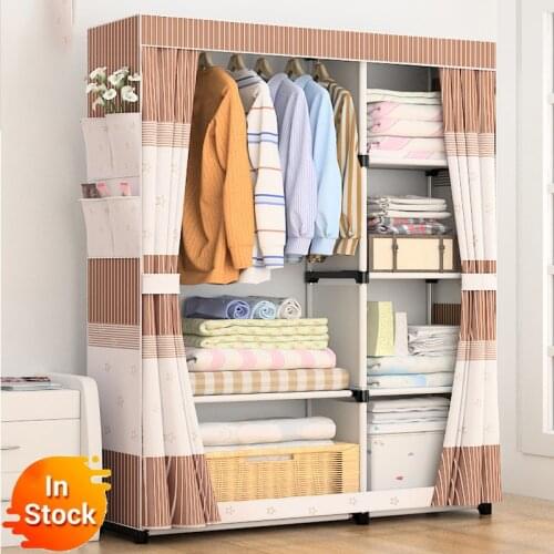 Closet Organizer Wardrobe Clothes Storage Shelves, No-Woven Fabric Cover with Side Pockets170*105*45cm