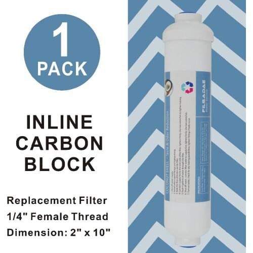 Reverse Osmosis System Replacement Water Filters 2"OD x 10-inch Post Inline Coconut Carbon Filter 2500 Gal. 1/4" Female thread