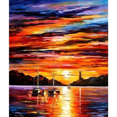 Contemporary art by the entrance to the harbor hand painted knife paintings landscape oil on canvas High quality