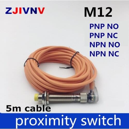 M12 connector type inductive sensor PNP NPN NO/NC proximity switch DC 3 /4 wires, 5m cable, angle plug with led indicator