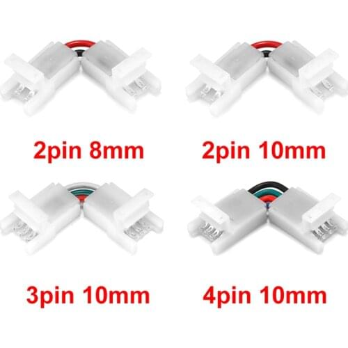 2/3/4pin Right Angle Corner Connector 8/10mm L-Shape Adjustable LED Connectors For 3528 5050 SMD RGB LED Strip Lights to Strip