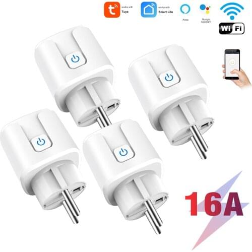 Tuya WiFi Smart Plug 16A 220V Adapter EU Wireless Remote Voice Control Power Monitor Timer Socket for Google Home Alexa