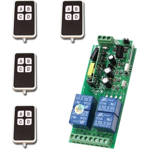 Smart Home AC85V~250V 4CH RF Wireless Remote Control Switch Relay Output Radio Receiver Module and 4pcs Transmitters