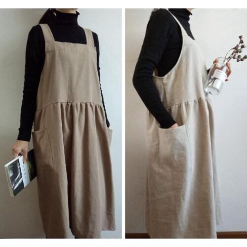 Korean Simple and Elegant Cotton Linen Aprons for Woman Unisex Women Man Restaurant Coffee Bar Baking Painting Work Clothes