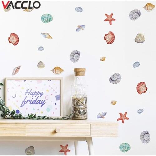 Vacclo Cartoon Hand-painted Watercolor Shell Wall Stickers for Children Room Bathroom Tile Stickers Removable Wallpaper