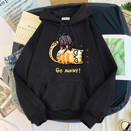 Hoodies Woman Go Away Looking Fierce Cat Cartoon Animal Print Sweatshirt Womens Big Size Loose Funny Soft Cosy All-Match Moletom