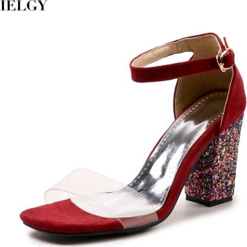 IELGY breathable square toe Womens sandals comfortable color matching large size thick heel open toe non-slip high heel