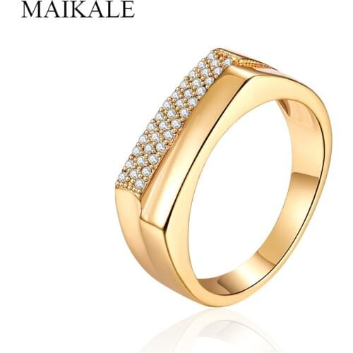 MAIKALE Simple Gold Silver Color Cubic Zirconia Ring Cute Irregular Round Finger Ring Wedding Band Rings for Women Jewelry Gifts