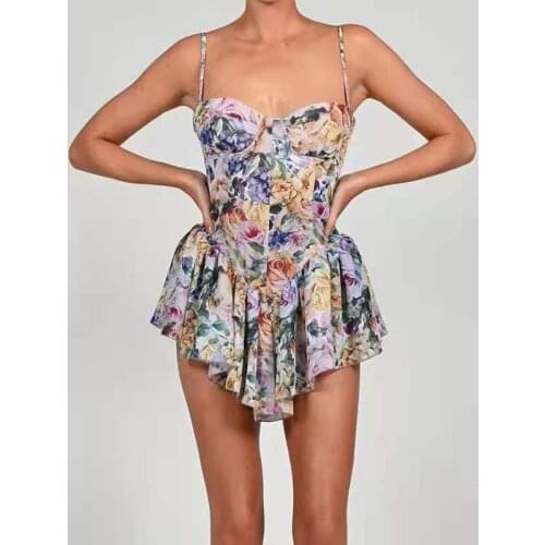 High Quality Summer Sexy A Line Floral Printed Mini Dresses Elegant Sleeveless Bodycon Celebrity Fashion Evening Party Dress