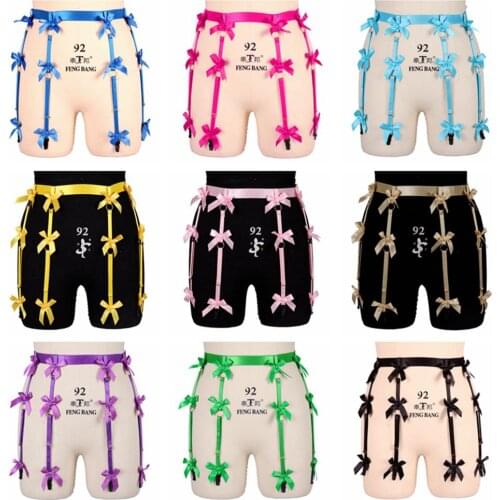 Pink Bow Sexy Bow Lingerie Women Harness Bridal Garters Waist Belt Suspender Pole Dance Rave Costume Pastel Goth Thigh Bands