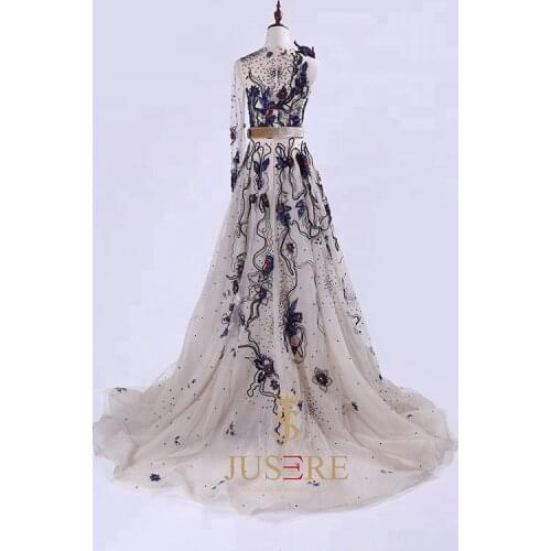 JUSERE Robe de soiree Formal Gowns Evening Dresses red carpet dress long sleeves beaded flower