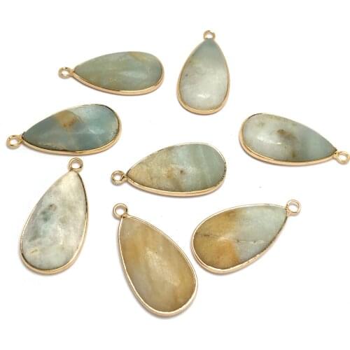 1Pc Natural Amazonite Stone Pendant Water Drop Shape Charms Pendants for Necklace Jewelry Making DIY Supplies 16x37mnm