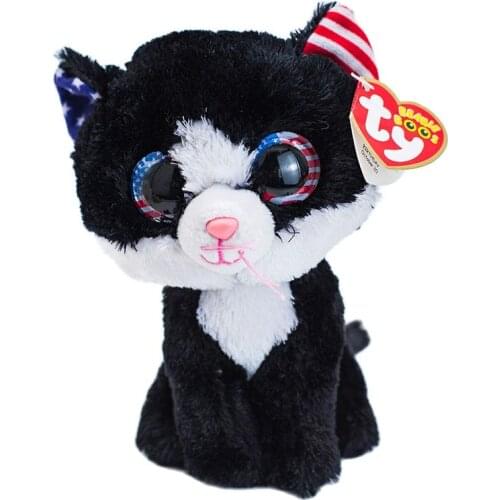 15CM Ty Beanie Glittery Big Eyes Freedom The Black Cat Cute Soft Stuffed Plush Animal Cat Doll Kids Toys Birthday Gifts