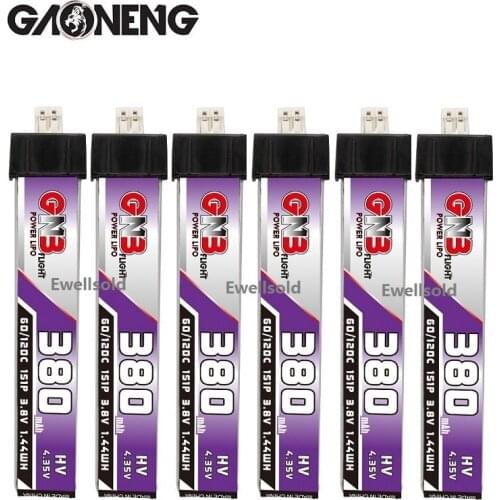 2-6pc GAONENG GNB 1S 380mAh 3.8V 30C/60C LiHV Lipo battery PH2.0 Plug for UK65 US65 Happymodel Mobula7Snapper BetaFPV 65S Drone