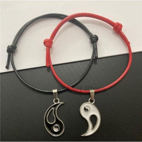 2pcs Magnetic Couple Bracelet Tai Chi Yin Yang Vintage Charm Bracelet Black White Red Rope Adjustable Hand Pendant Jewelry