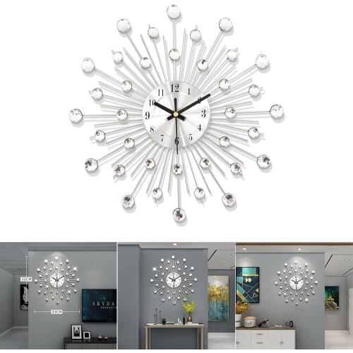 2 Stype Dandelion Creative Wall Clock Vintage Metal Art Wall Clock Diamond Wall Clock Fashion Wrought Iron Clock Home Decoration