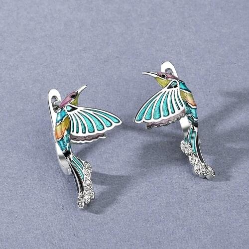 2021 Creative Hummingbird Womens Earrings Color Epoxy Jewelry Flower Earrings Fashion Womens Wedding Earrings Handmade Enamel