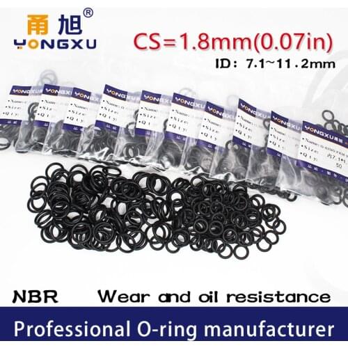 50PCS/lot Black NBR Sealing O-Ring CS1.8mm Thickness ID7.1/7.6/8/8.5/9/9.5/10/10.6/11.2*1.8mm O Ring Seal Rubber Gasket Washer