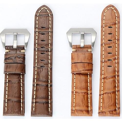 Watch accessories retro bamboo section leather strap for PAM-111 coarse mine series 22/24/26mm brown mens outdoor sports strap