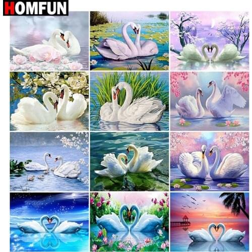HOMFUN Full Square/Round Drill 5D DIY Diamond Painting "White swan landscape" Embroidery Cross Stitch 5D Home Decor Gift