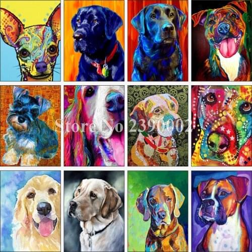 5D Diy Animal Diamond Painting Cross Stitch Diamond Embroidery Colorful Dog Full Square Diamonds Mosaic Pictures Of Rhinestones