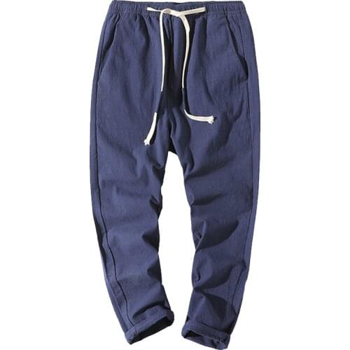 Plus Size Cotton and Linen Pants Man/Women 2019 Summer Autumn Elastic Waist Ankle Length Pants 9 Colors Solid Pants 5XL